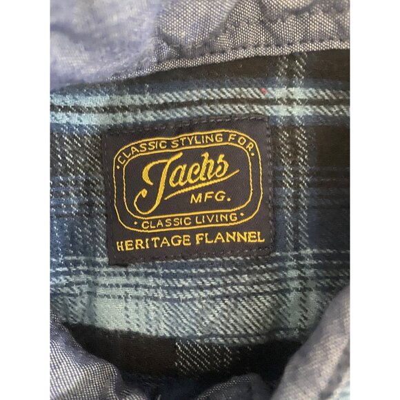 Jachs Mens Heritage Flannel Shirt Size L Blue Plaid Heavyweight Cotton Outdoors - Picture 2 of 10